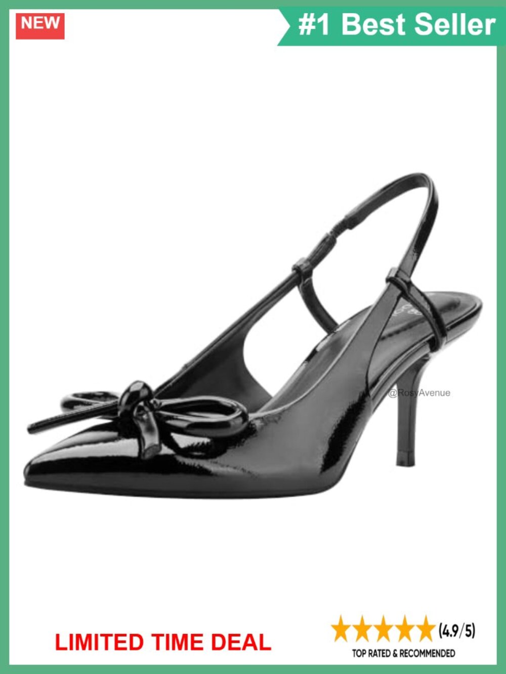 Pointed Toe Slingback Heels Faux Patent Leather Block Heel Party Formal